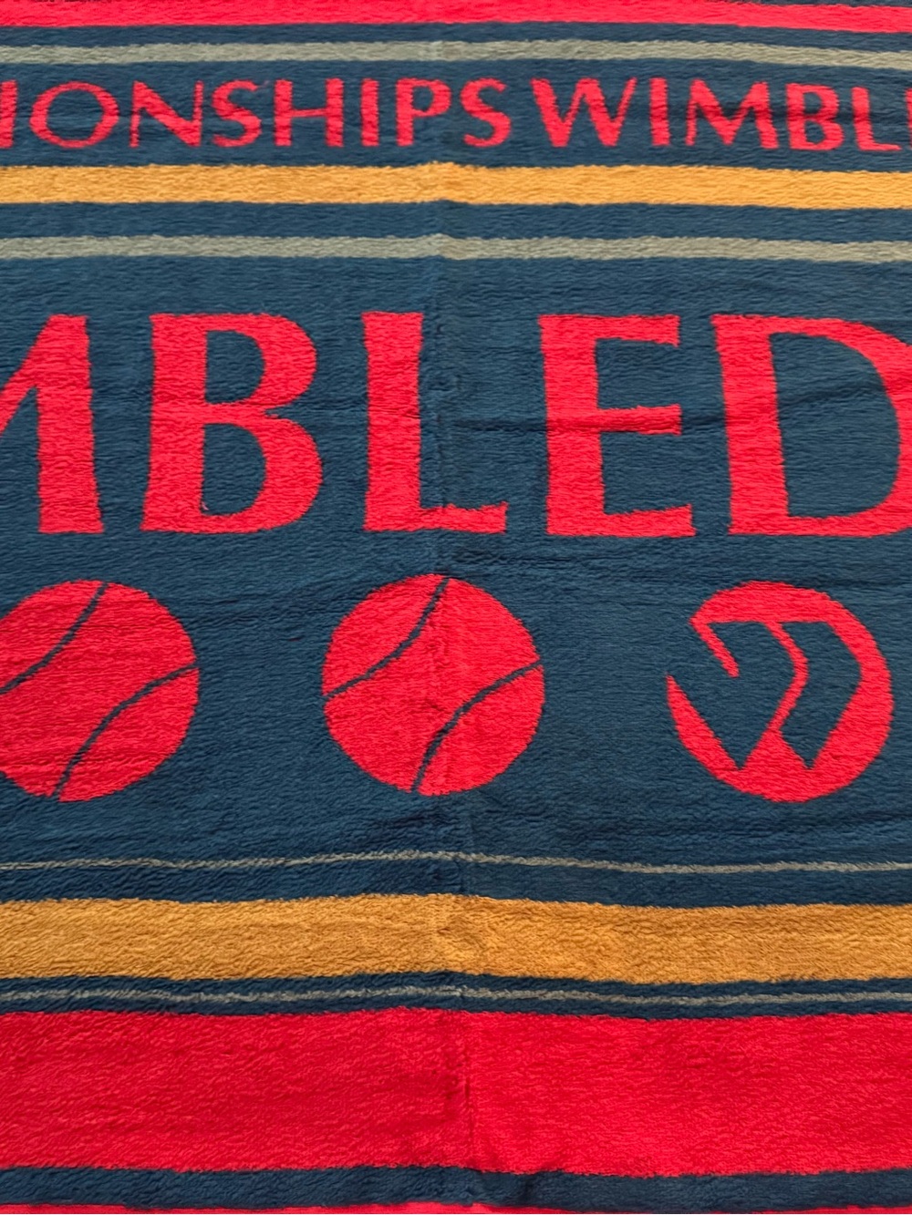Wimbledon Plush Beach Towel - Navy, Red & Gold Stripe